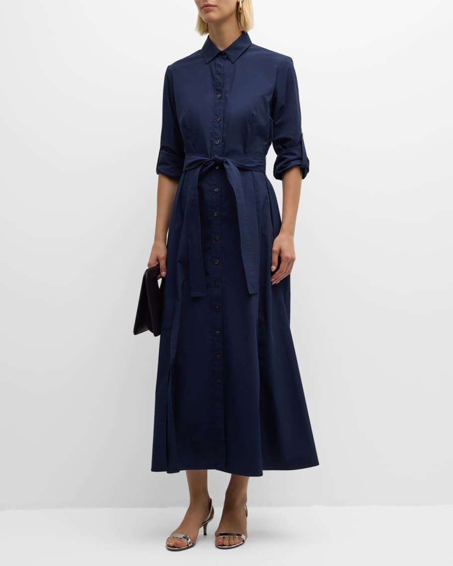 Laine Tie-Waist Weathercloth Maxi Shirtdress | Neiman Marcus