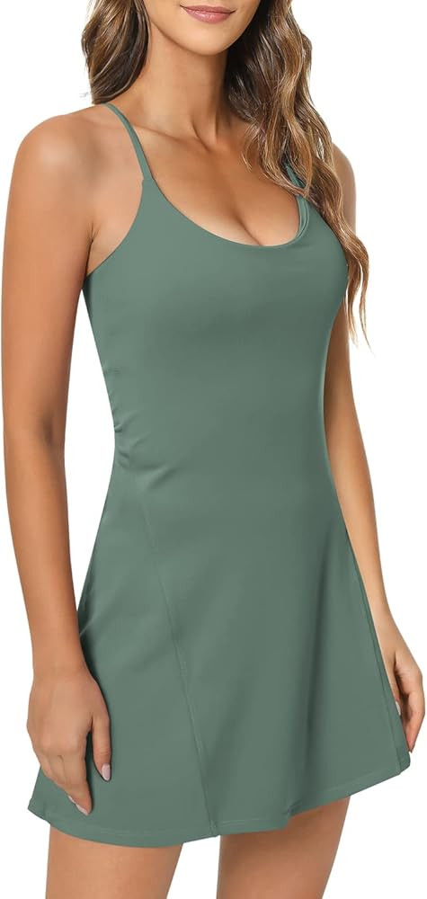 GYM RAINBOW Women's Built-in Bra Workout Dress Adjustable Straps Exercise Tennis Dress with Biker... | Amazon (US)