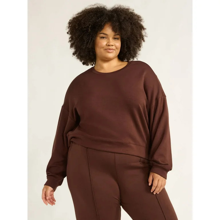 Scoop Women's and Women's Plus Ultimate ScubaKnit Cropped Sweatshirt with Drop Sleeves, Size XS-4... | Walmart (US)