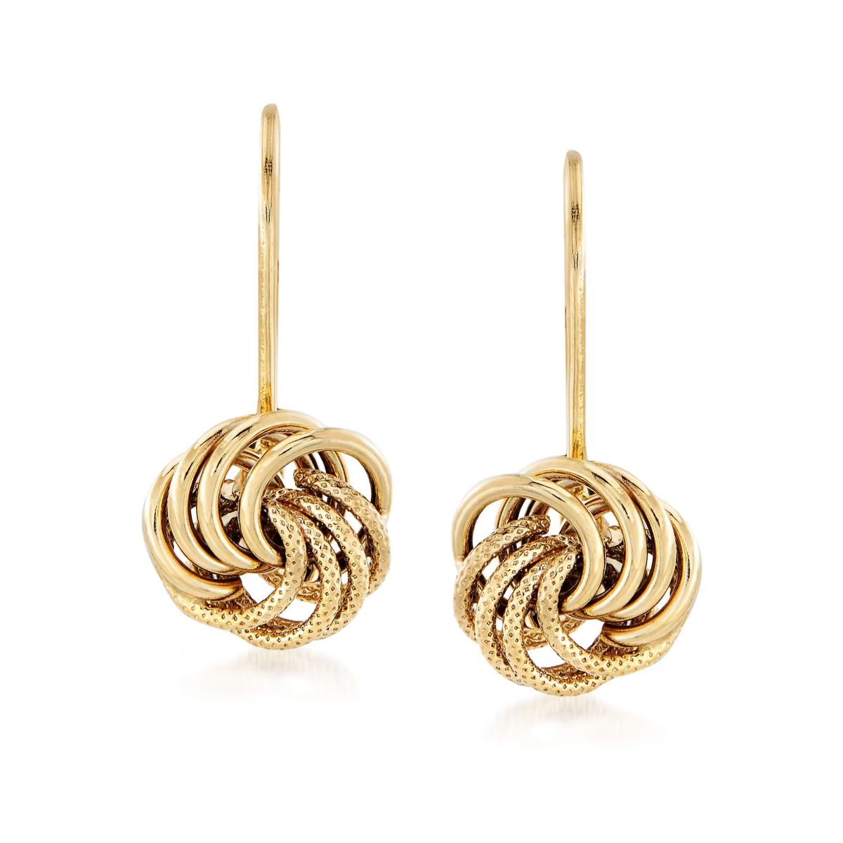 Italian 14kt Yellow Gold Textured and Polished Rosette Drop Earrings | Ross-Simons