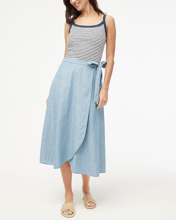 Chambray pull-on faux-wrap skirt | J.Crew Factory