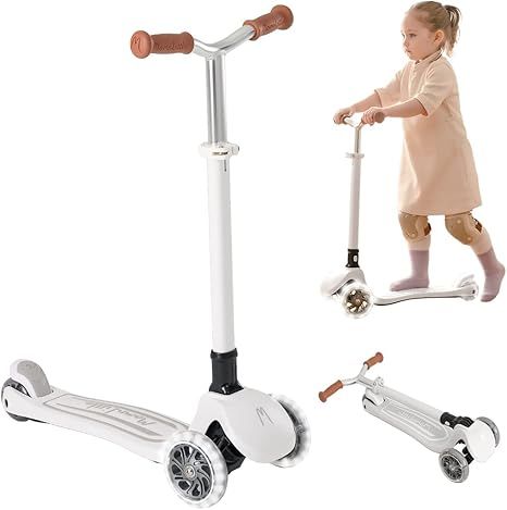MomnLittle Foldable Kids 3 Wheels Scooter(Pink/Beige/White) with LED Light-Flashing Wheels Adjust... | Amazon (US)