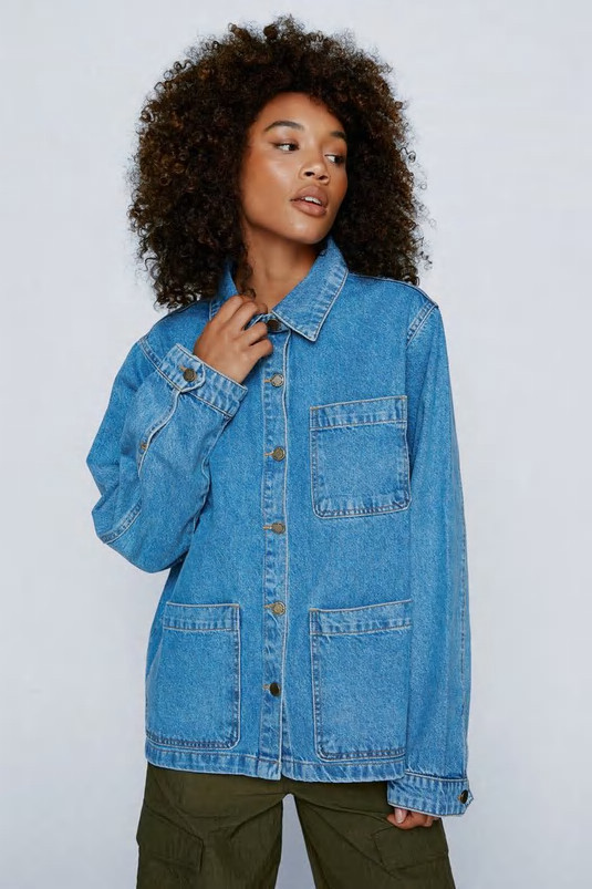 Denim Pocket Detail Long Sleeve Shacket | Nasty Gal (US)