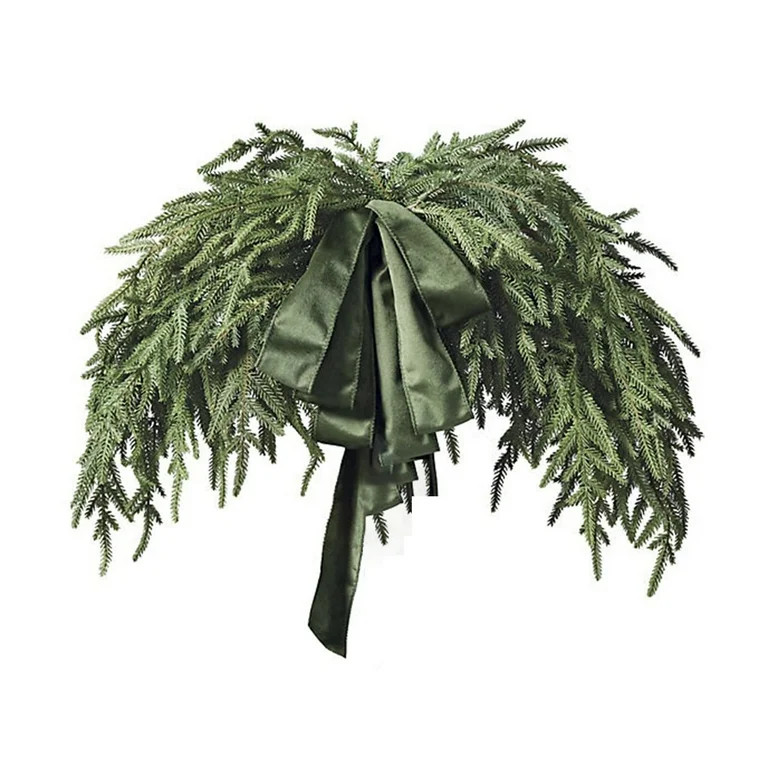 31.5" Christmas Mirror Garland Artificial Norfolk Pine Swag for Mirror with Velvet Bow Faux Green... | Walmart (US)