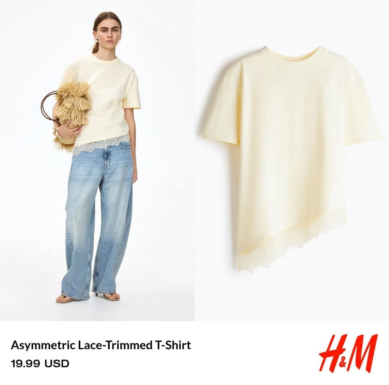 ASYMMETRIC LACE-TRIMMED T-SHIRT.
Comes in 3 colors.