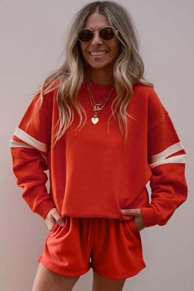 KevaMolly Womens Skirt Sets Varsity Stripe Detail Drop Shoulder Pullover Mini Skirt Set Casual Tw... | Amazon (US)