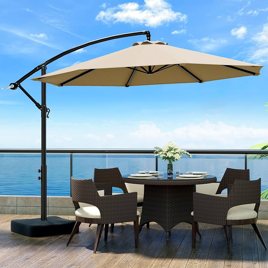 10ft Patio Umbrella with Base Included, Outdoor Offset Cantilever Umbrella w/Upgraded Yarn-dyed F... | Amazon (US)