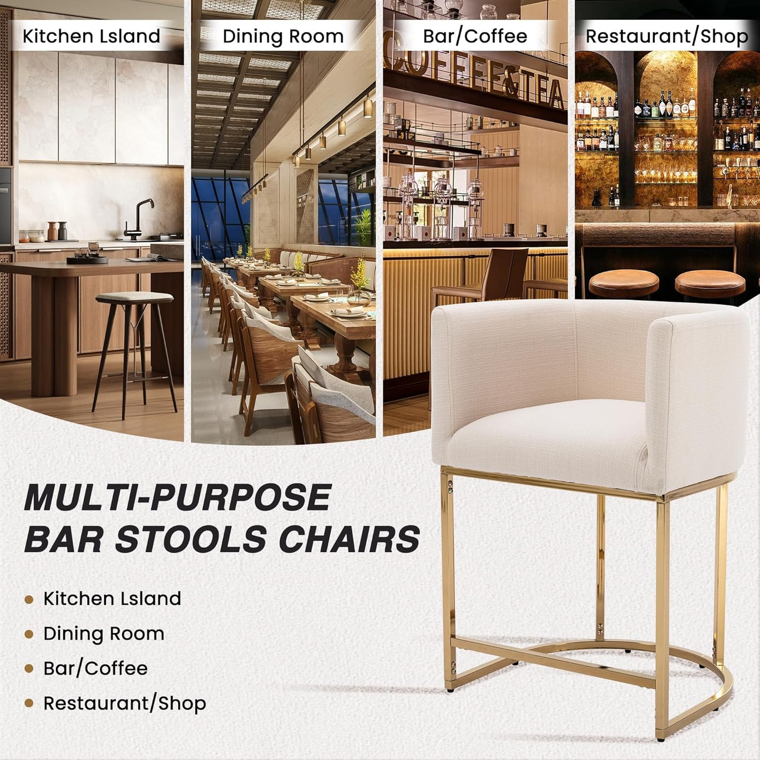 HNY Modern Counter Height Linen Cream Fabric Upholstered Counter Stool Set of 3, 24 Inch Kitchen ... | Amazon (US)