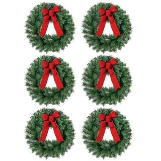 Home Accents Holiday 24 in. Unlit Artificial Christmas Wreath with Red Bow (6 Pack) 24PG80046 - T... | The Home Depot