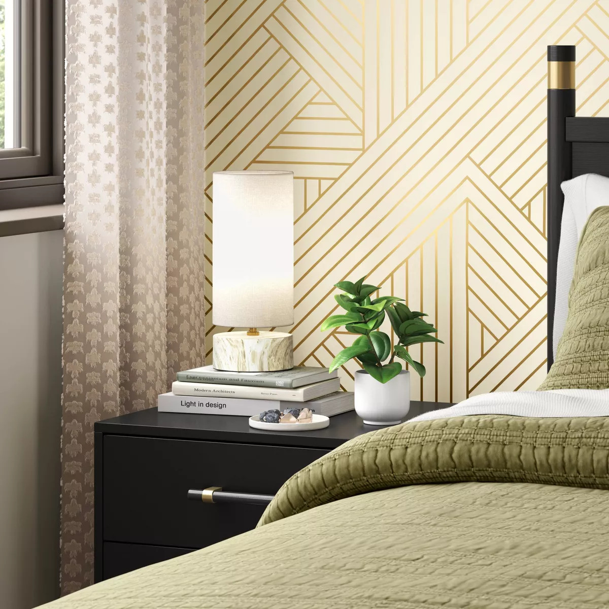 Faux Marble Mini Table Lamp White - Threshold™: Modern Linen Shade, No Assembly Required | Target