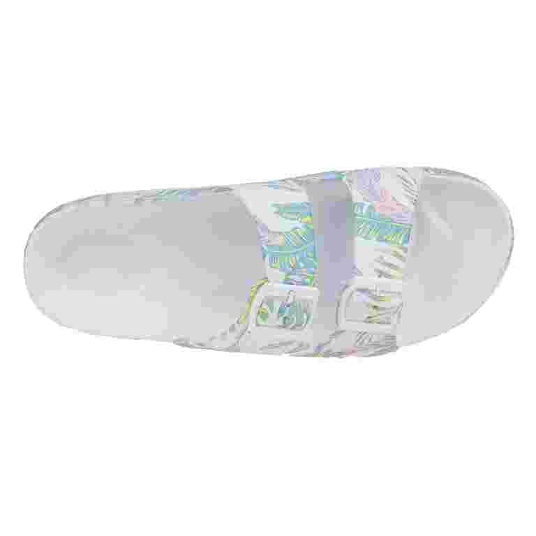 Chatties Double Buckle Strap Footbed Slide Sandals, White Tropical (Women's) - Walmart.com | Walmart (US)