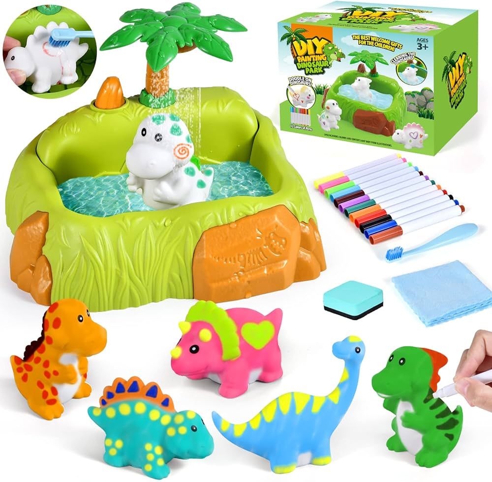 Golray Paint-Wash-Recolor Dinosaur Crafts Kit Painting Toy for Toddler, Bathtub, Washable Marker,... | Amazon (US)