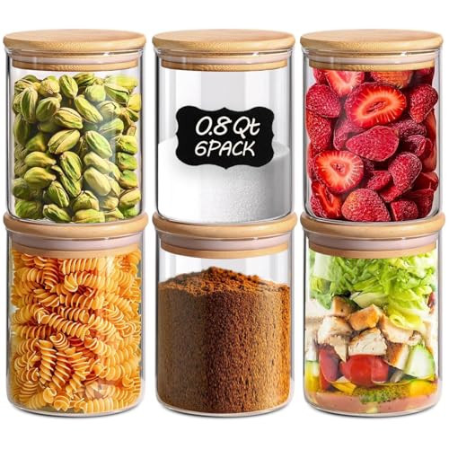 ComSaf 0.8 Qt Glass Food Storage Jars Set of 6, Clear Glass Storage Containers with Lids, Pantry Organization Jar, Spice Jar, Blooming Tea, Coffee and Sugar Container, Small Canister Set for Kitchen | Amazon (US)