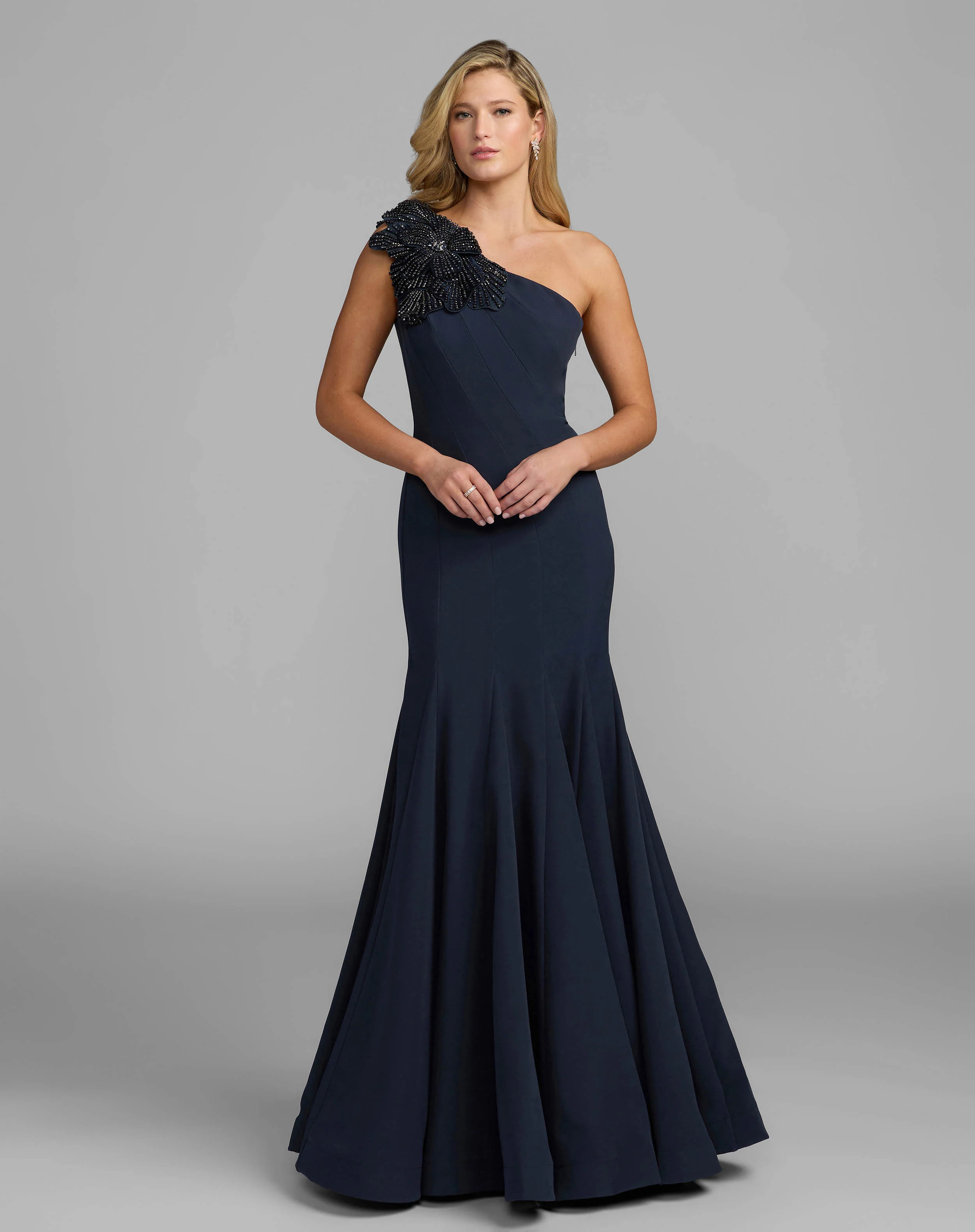 Crepe One Shoulder Gown With Crystal Flower - Mac Duggal | Mac Duggal