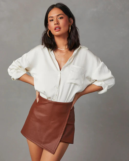 Tyra Faux Leather Wrap Skort - Camel | VICI