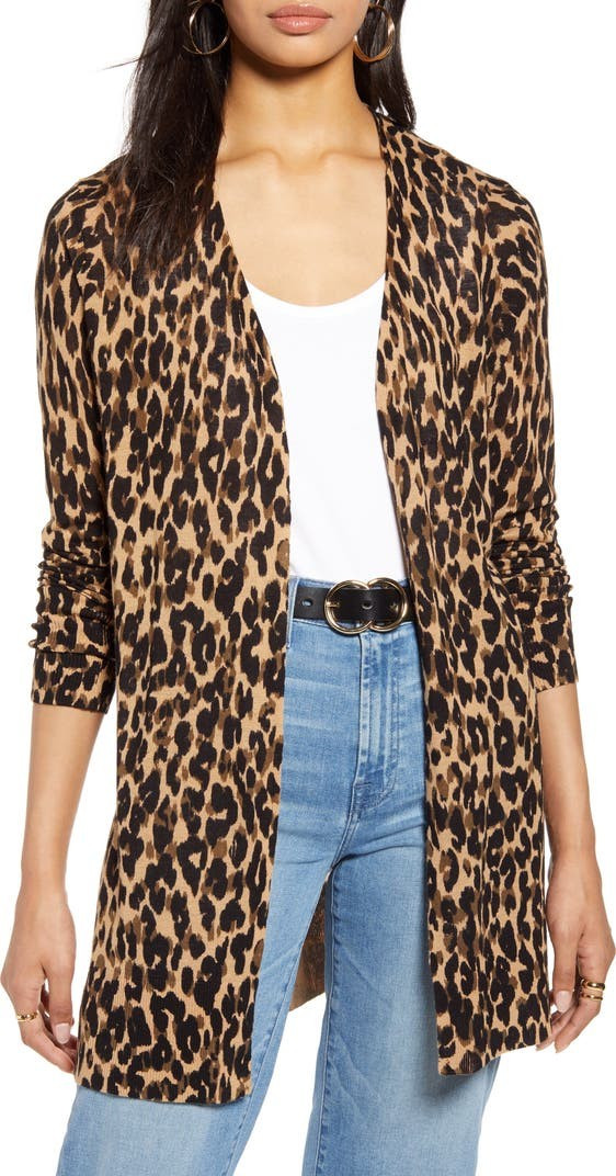 Leopard Print Linen Blend Cardigan | Nordstrom