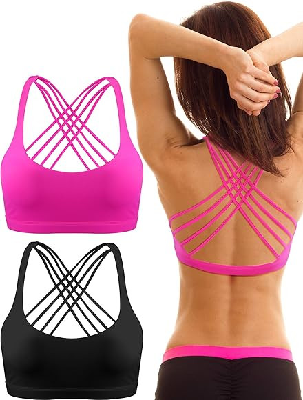 Patelai 2 Pack Womens Padded Sports Bra Cross Back Bra Workout Strappy Bra Seamless Comfortable Y... | Amazon (US)