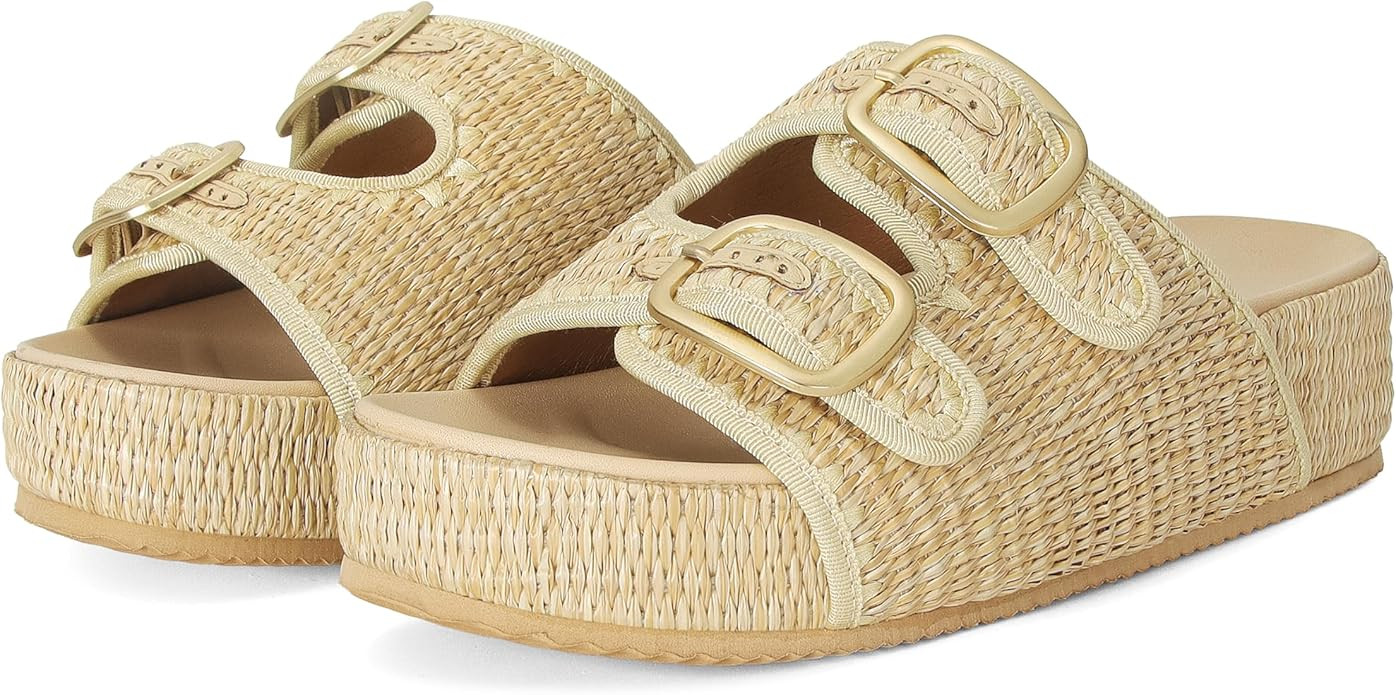 Raffia Sandals for Women Platform Slide Sandals Espadrille Adjustable Double Buckle Summer Comfor... | Amazon (US)