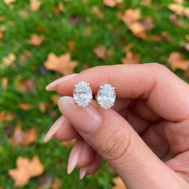 Sparkling Oval Moissanite Stud Earrings - Dainty Brilliant Cut Diamond Alternative | Everyday Ele... | Etsy (Global)