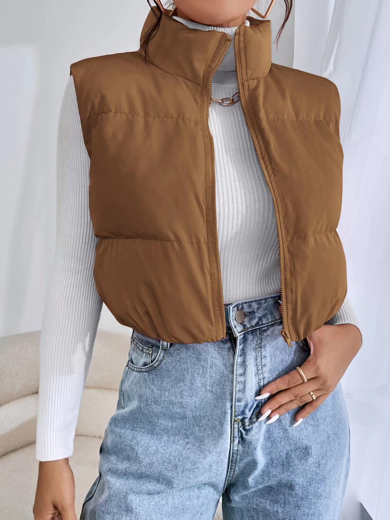 SHEIN EZwear Zip Up Puffer Vest Coat | SHEIN