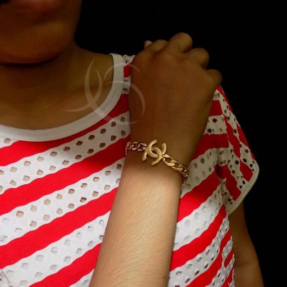 Gold plated bracelet-C Bracelet-bold chain bracelet-Gift for her-Initial Bangle-Luxury jewelry-Vi... | Etsy (US)