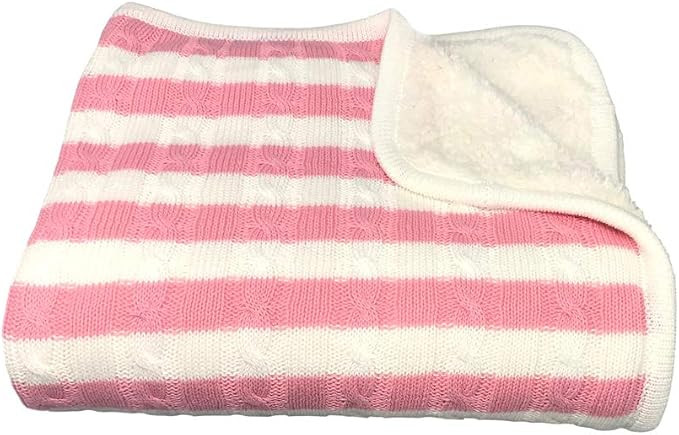 Magnolia Cable Knit and Sherpa Baby Blanket (Peach Pink Stripe) | Amazon (US)