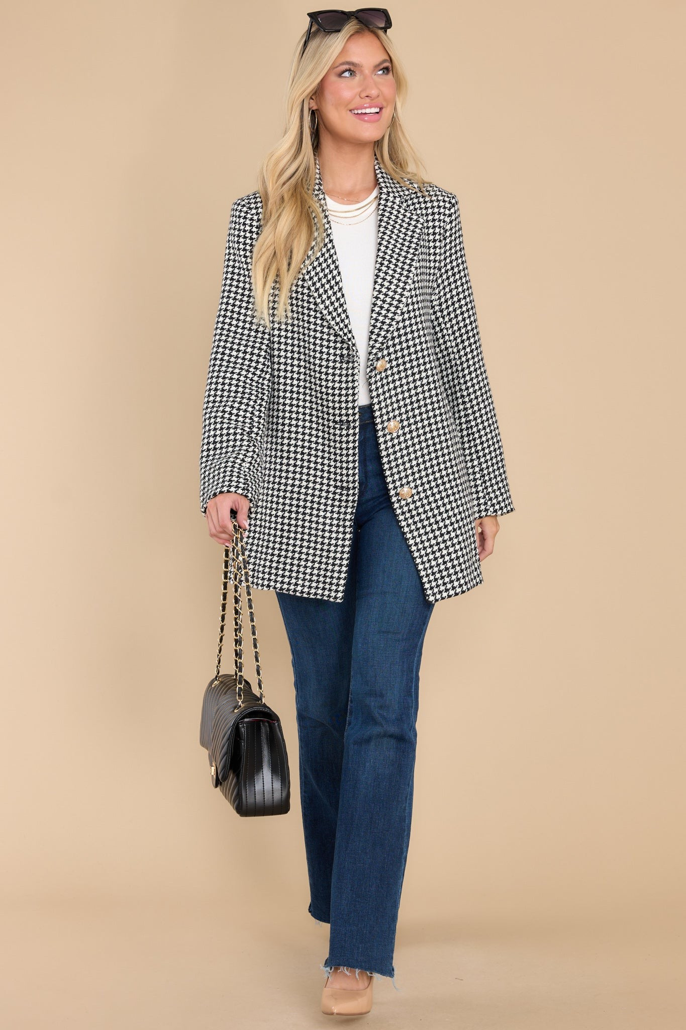 No Bad Angles Black Houndstooth Blazer | Red Dress 