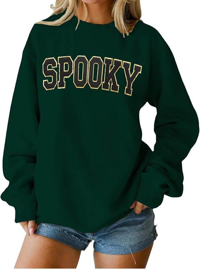 Halloween Sweatshirts Women Spooky Season Sweatshirt Crewneck Long Sleeve Pullover Tops Letter Pr... | Amazon (US)