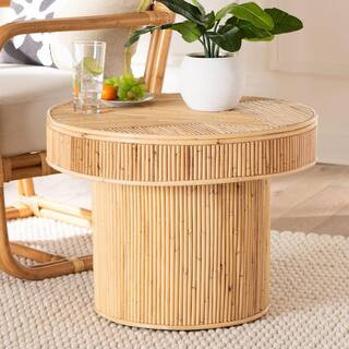 bali & pari Iryna 23.6 in. Light Honey Round Wicker Rattan End Table 243-13593-HD - The Home Depo... | The Home Depot