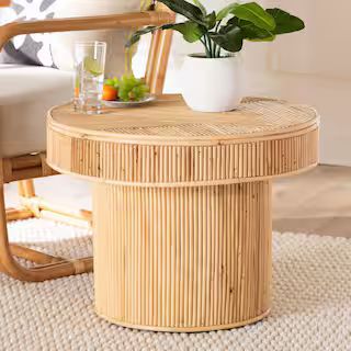 bali & pari Iryna 23.6 in. Light Honey Round Wicker Rattan End Table 243-13593-HD - The Home Depo... | The Home Depot