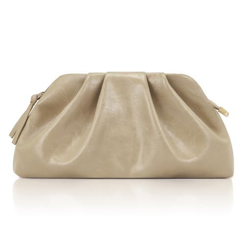 Milisente Cloud Clutch Bag for Women PU Leather Pleated Dumpling Evening Bag Purse with Shoulder Strap(Dark Beige) | Amazon (UK)