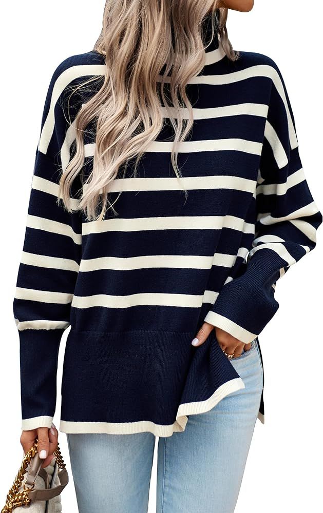 SALENT Womens 2023 Oversized Turtleneck Trendy Sweaters Striped Loose Fit Casual Pullover Sweater To | Amazon (US)