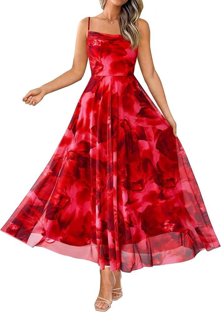 BTFBM Women Summer Floral Maxi Dresses Elegant Spaghetti Strap Dress Printed Party Dress Beach Lo... | Amazon (US)