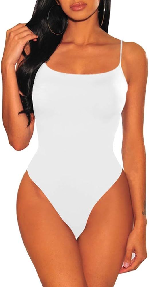 LAGSHIAN Women's Sexy Summer Bodycon Sleeveless Tank Top One Piece Leotard Bodysuit | Amazon (US)