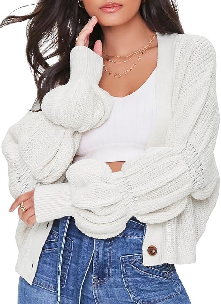 Dokotoo Cardigan Women 2023 Fall Winter Lantern Sleeve Knit Cardigans Sweaters | Amazon (US)