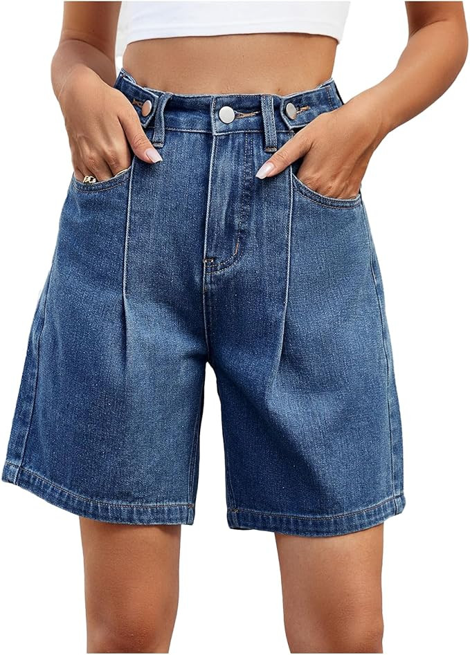 Womens Jean Shorts Bermuda Shorts Knee Length 2024 Trendy Y2k High Waisted Wide Leg Casual Summer... | Amazon (US)