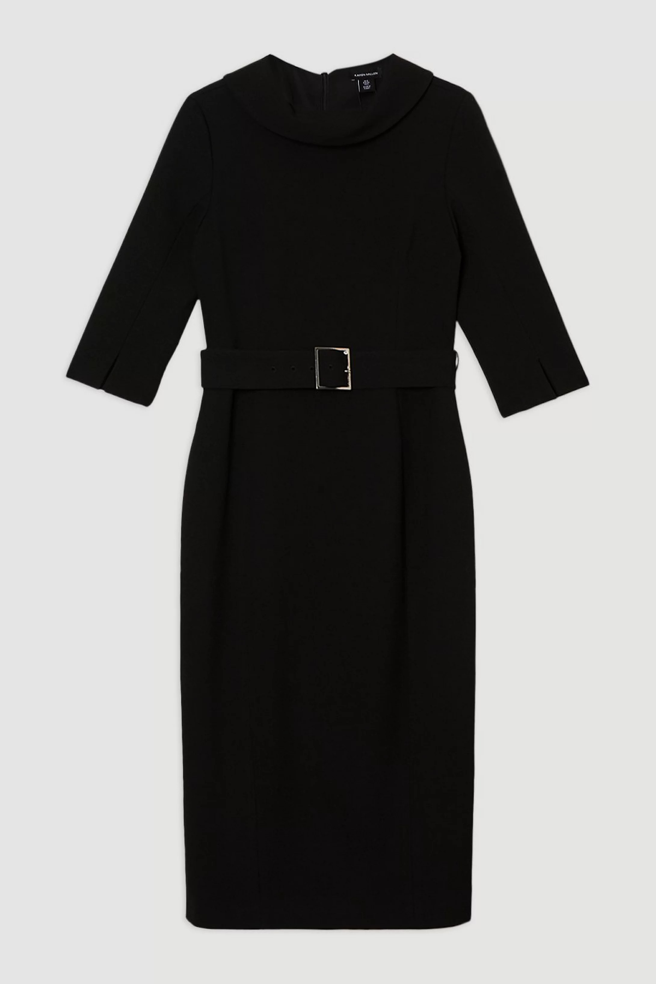 Tailored Structured Crepe Roll Neck Pencil Midi Dress | Karen Millen UK + IE + DE + NL