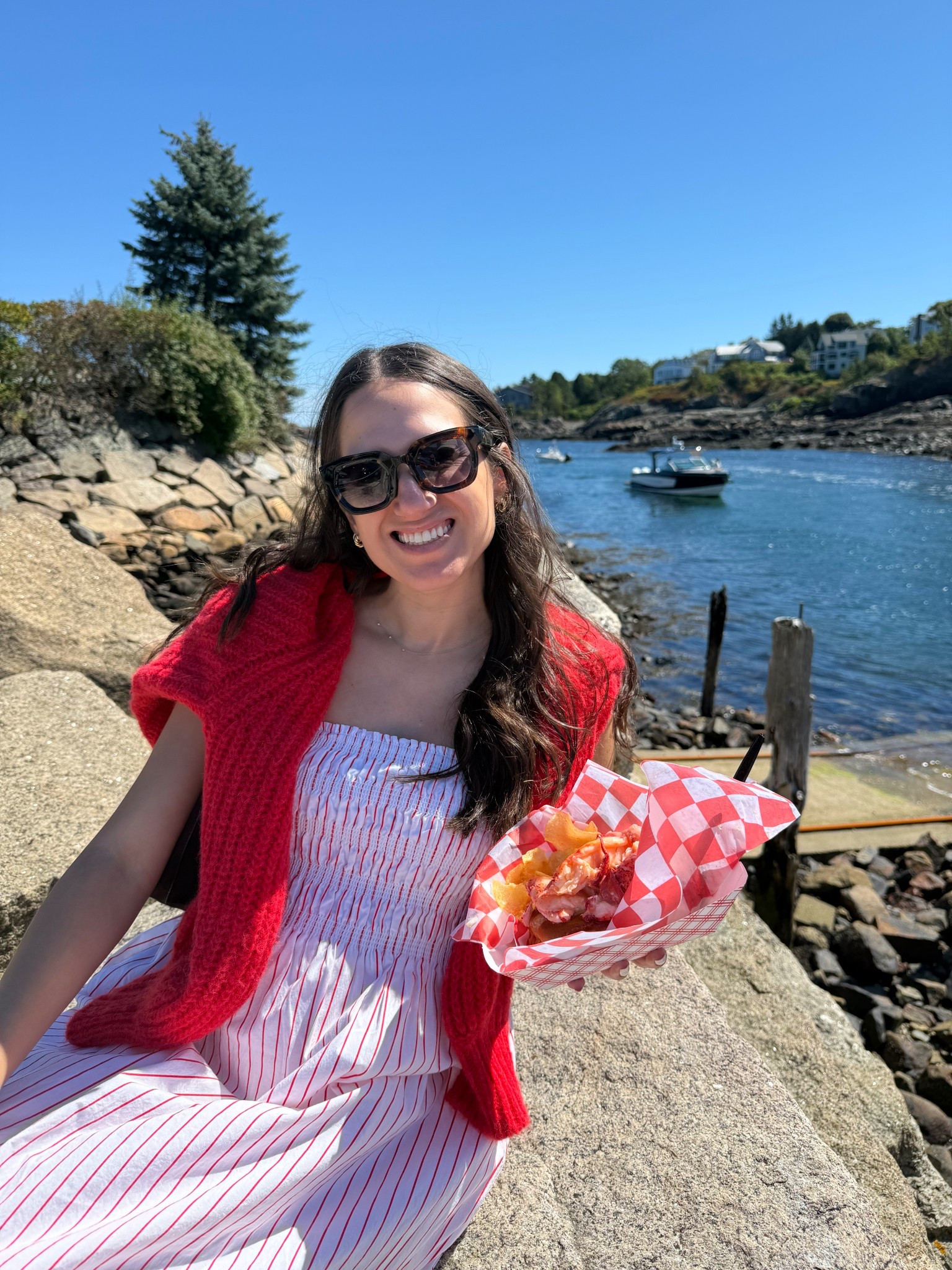 First lobster roll in Maine 🦞❤️ wearing size S dress and XS sweater 