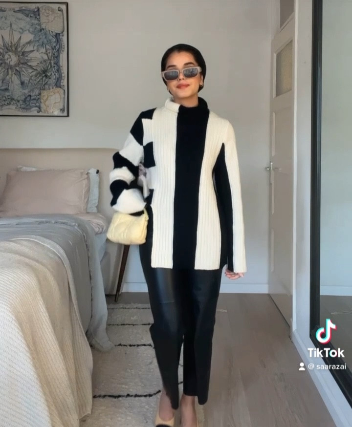 Casual look! Two toned knit sweater styled with leather straight cut trousers. 

#LTKSeasonal #LTKstyletip #LTKeurope