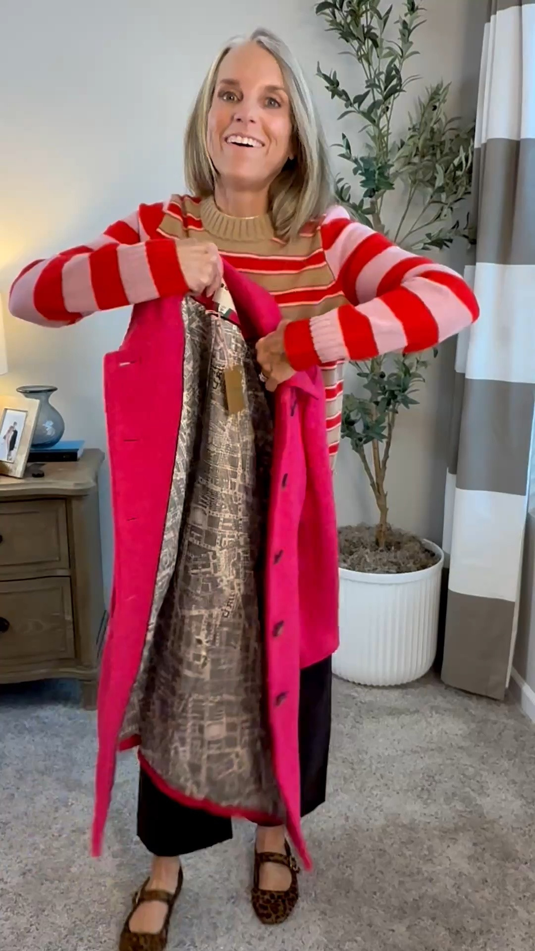 This is hands down one of the cutest coats I’ve ever seen. I love a hot pink coat to add a little oomph to a winter day. Wearing 4P. Use code 9Q3A to save 15%. Wearing 4 pants and XS sweater