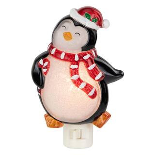6" Black and Red Happy Penguin in Santa Hat Christmas Night Light | The Home Depot