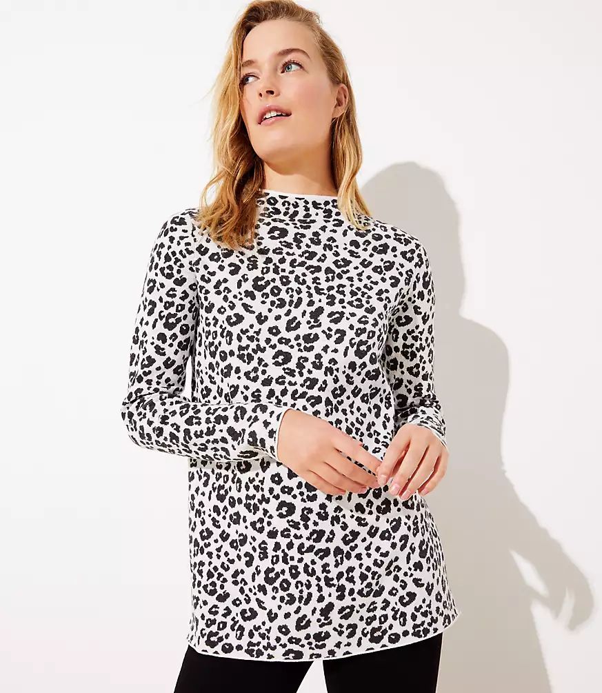 Leopard Print Mock Neck Tunic Sweater | LOFT