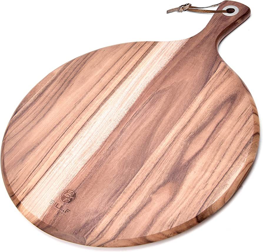 BILL.F Acacia Wood Pizza Peel,12" Cutting Board, Cheese Paddle Board, Bread and Crackers Platter ... | Amazon (US)