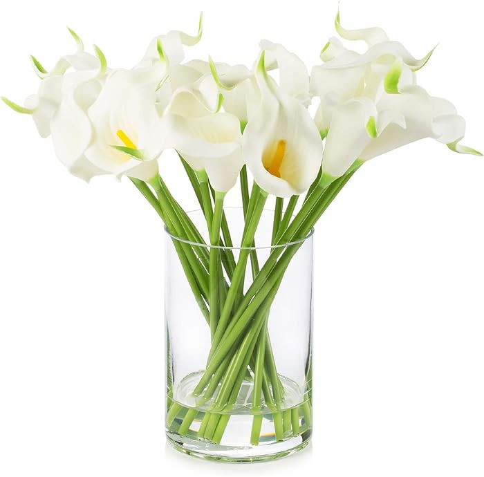 ENOVA HOME 20 Pieces Artificial Real Touch Lilies Flower Arrangement in Glass Vase with Faux Wate... | Amazon (US)