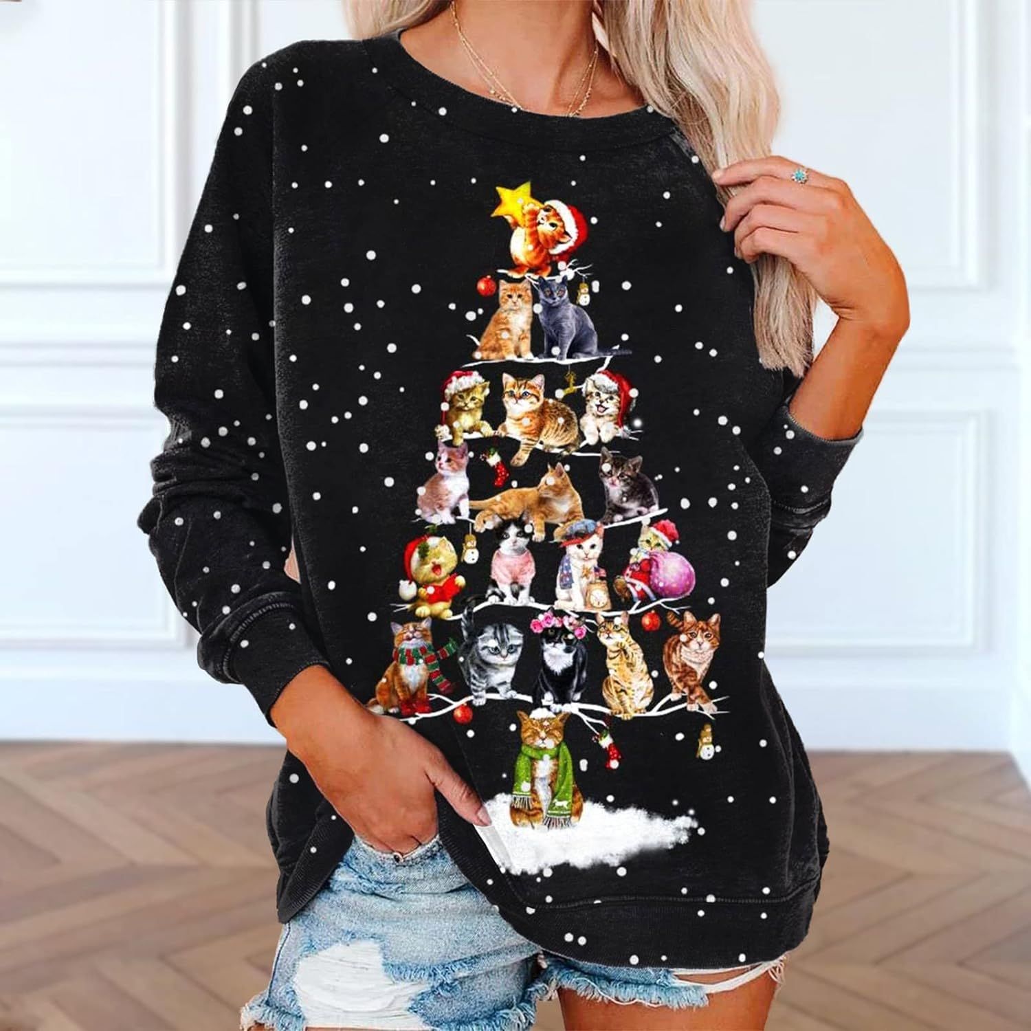 Women's Christmas Sweatshirts Casual Long Sleeve Print Round Neck Pullover Sweatshirts Top Blouse... | Amazon (US)