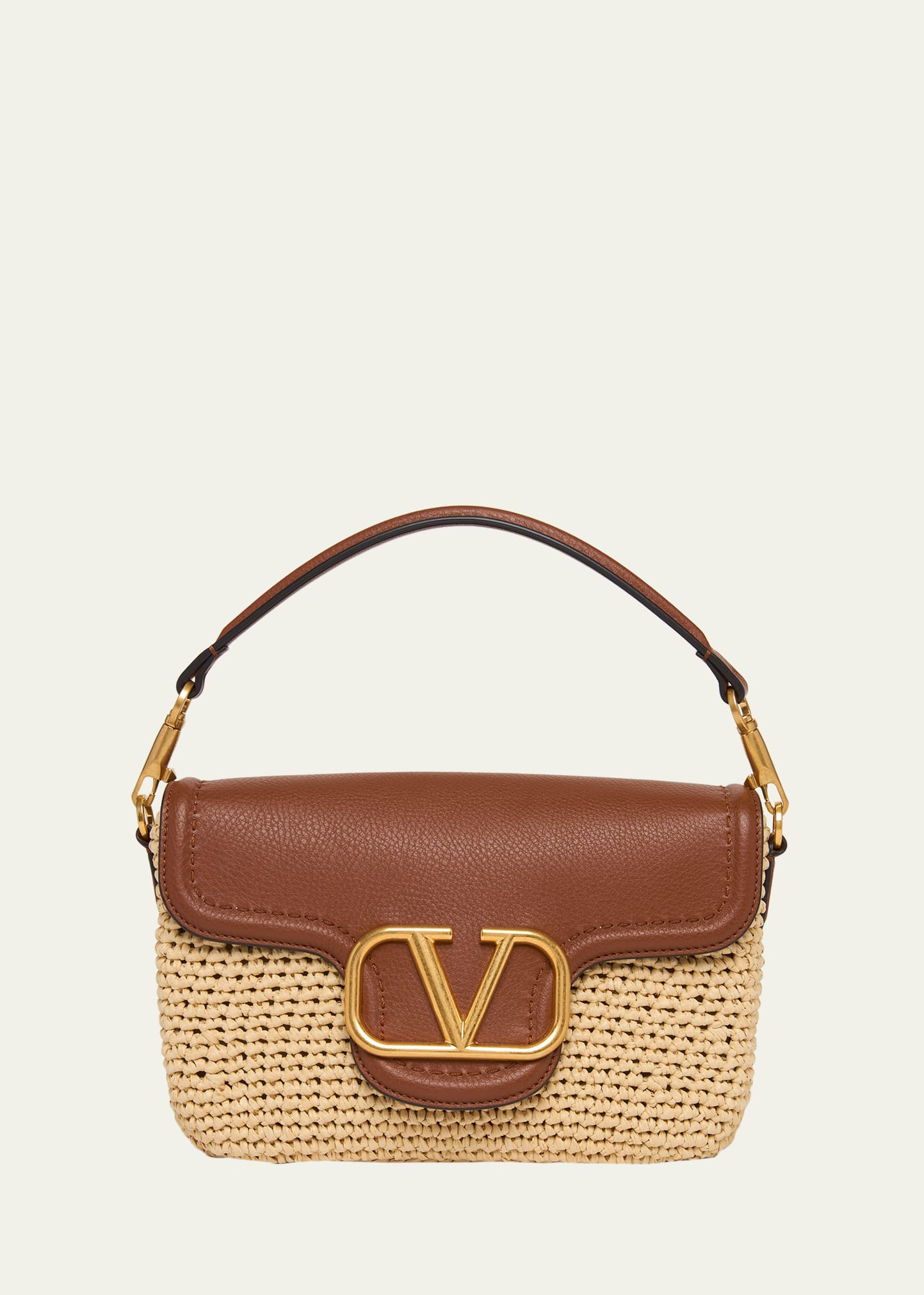 Valentino Garavani Viscose Raffia & Leather Top-Handle Bag | Bergdorf Goodman