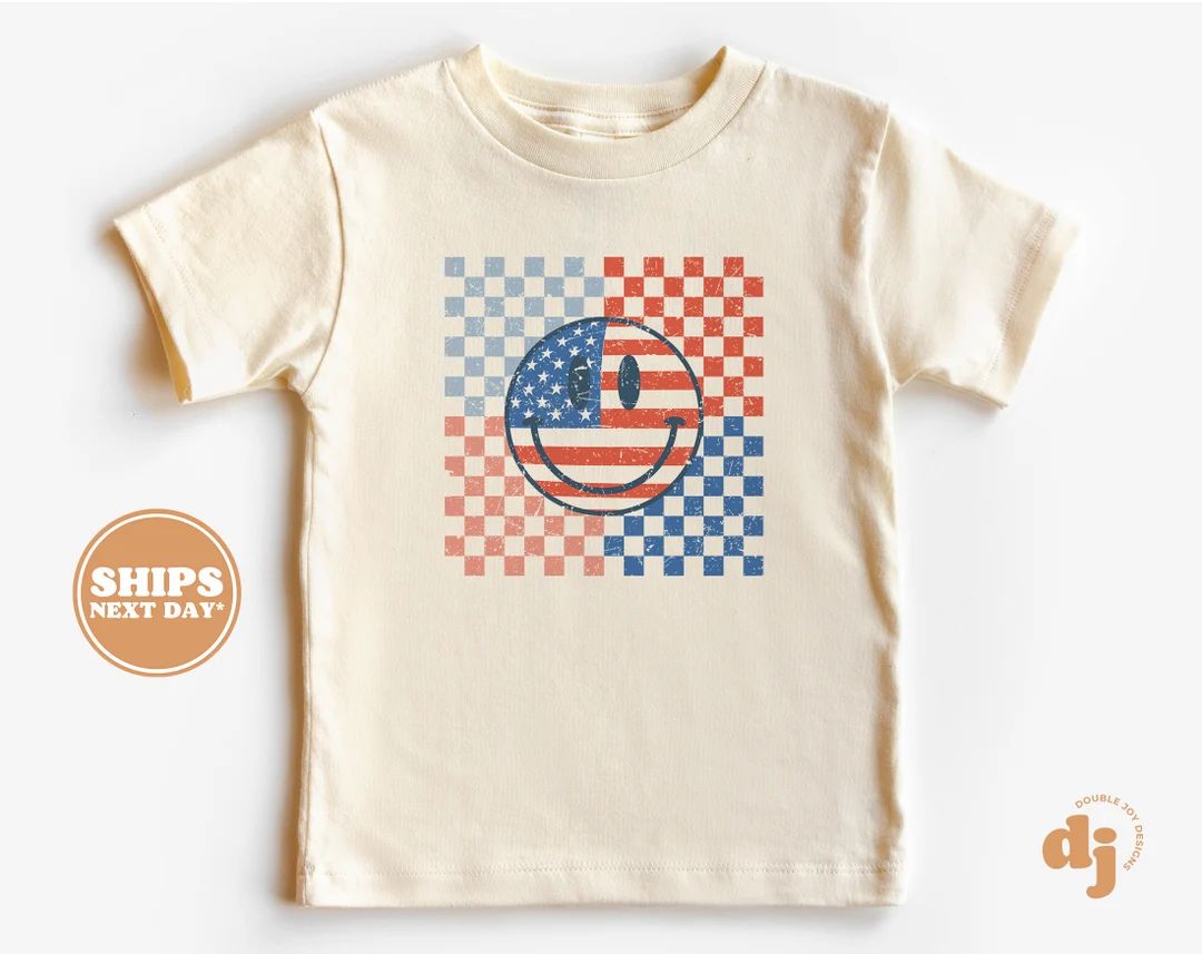 4th of July Shirt, Memorial Day, Flag Shirt, Cute Vintage Onesie®, Toddler Shirt, Happy Face Che... | Etsy (US)