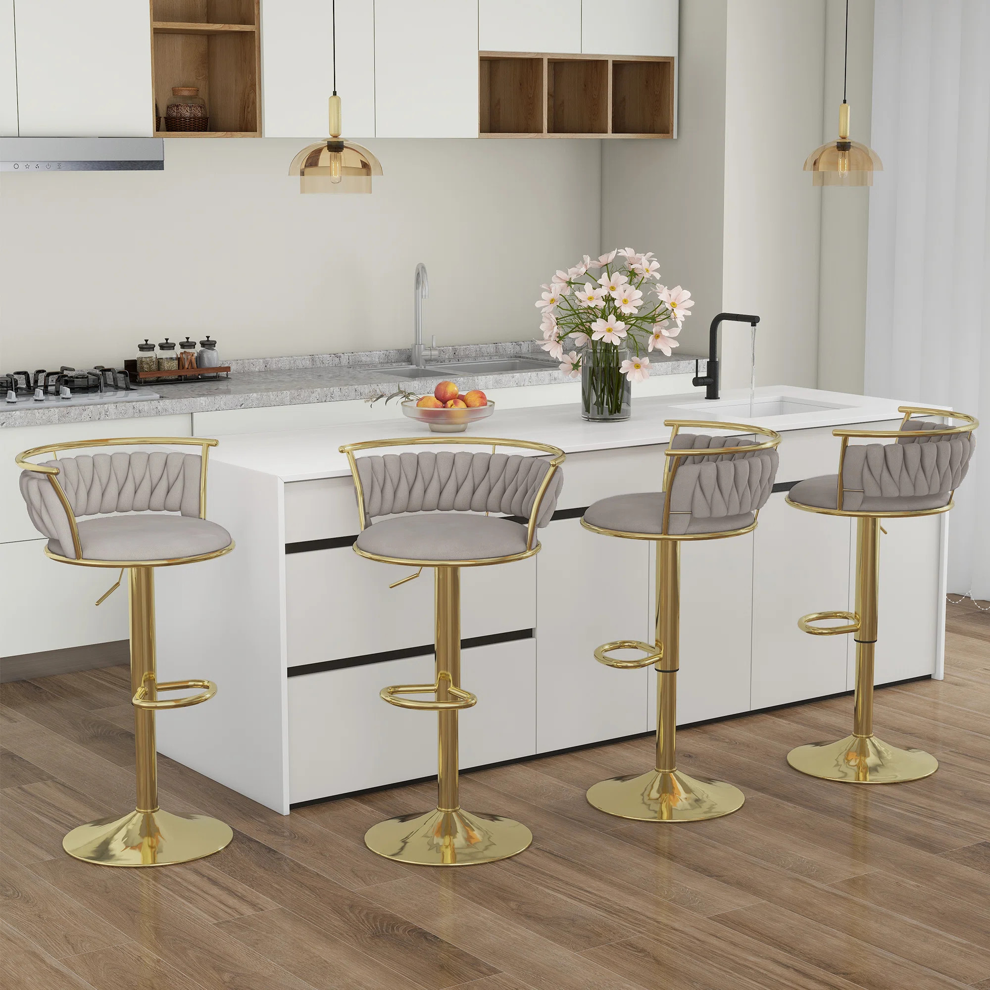 Mercer41 Ginko Modern Adjustable Bar Stools, Swivel Counter Stools with Upholstered Seat, Backres... | Wayfair North America