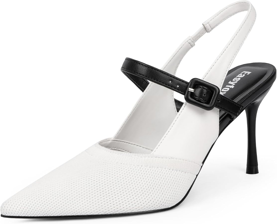 Easyfox Closed Toe Heels for Women Pointed Toe Stiletto Knitted Slingback Heels Womens Pumps Wedd... | Amazon (US)