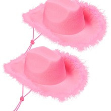 2pcs Pink Cowgirl Hat Western Cowboy Hats with String Women Kids for Bachelorette Costume Birthday H | SHEIN
